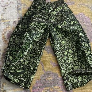 Metallic- high quality- shine Green and Black Brocade Patterned Pants